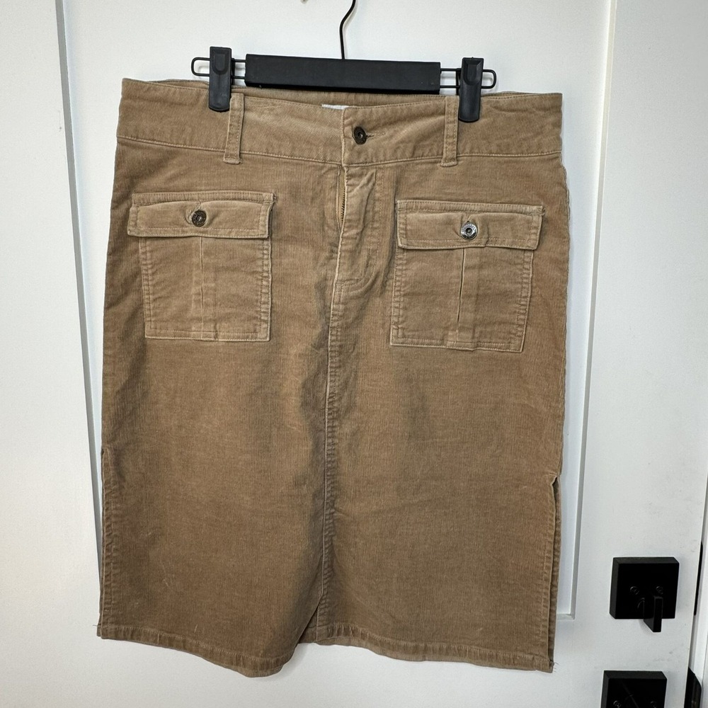 Moe Clothing Corduroy Knee Skirt Square Front Pockets‎ Brown Size 11 VTG Y2K